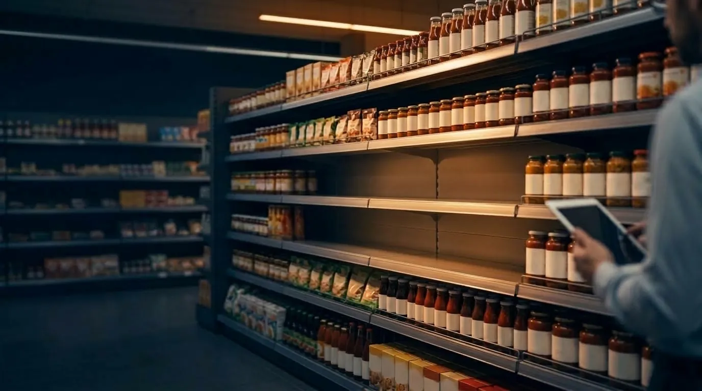 Supermarktregal mit Sortimentslücken