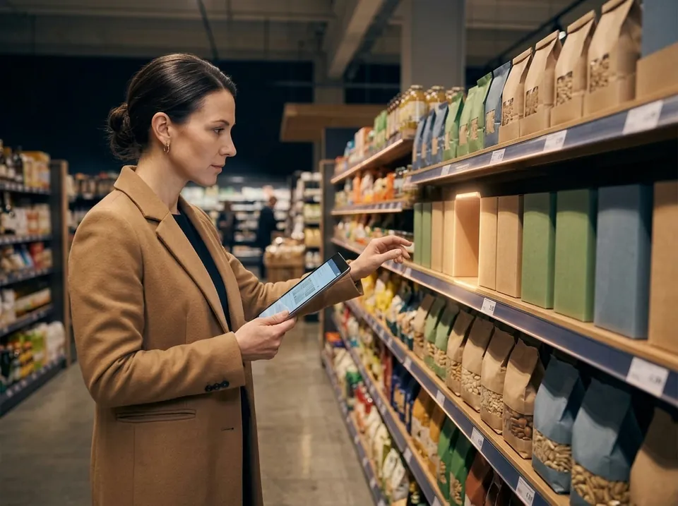 Eine Brand-Managerin prüft die Präsenz der Produkte im Regal