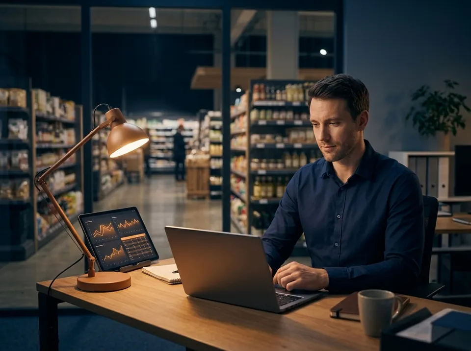 Ein Preismanager analysiert die Preise der Handelsketten im Dashboard