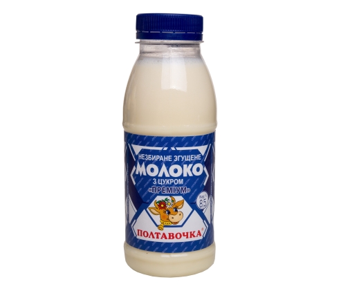 Condensed Milk Poltavochka 8.5% Premium whole with sugar plastic bottle 380g