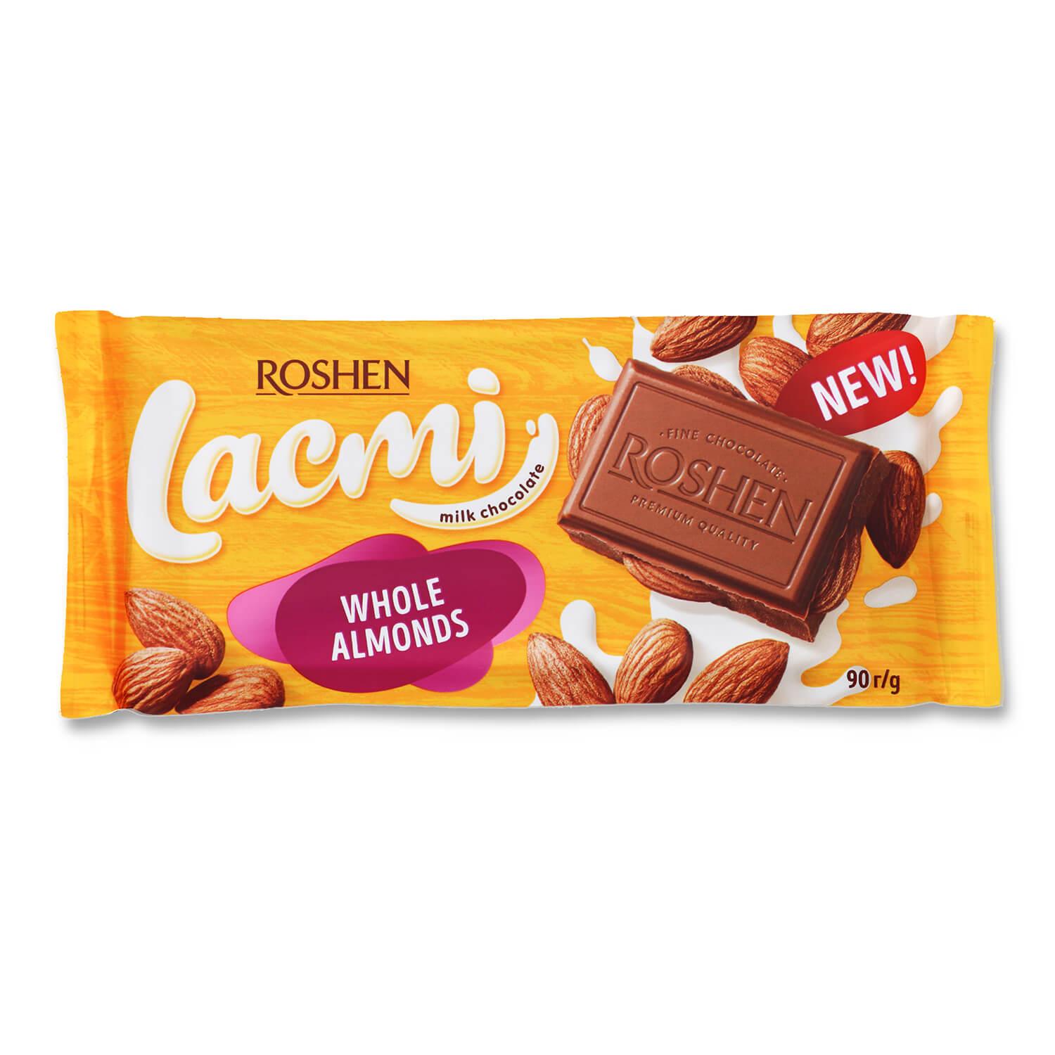 Image 3 of the Schokolade Roshen Lacmi Milch mit ganzen Mandeln Weichpackung 90g product