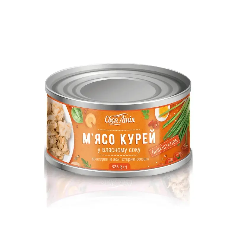 Консервілер Своя Лінія Өз шырынындағы тауық еті 325г